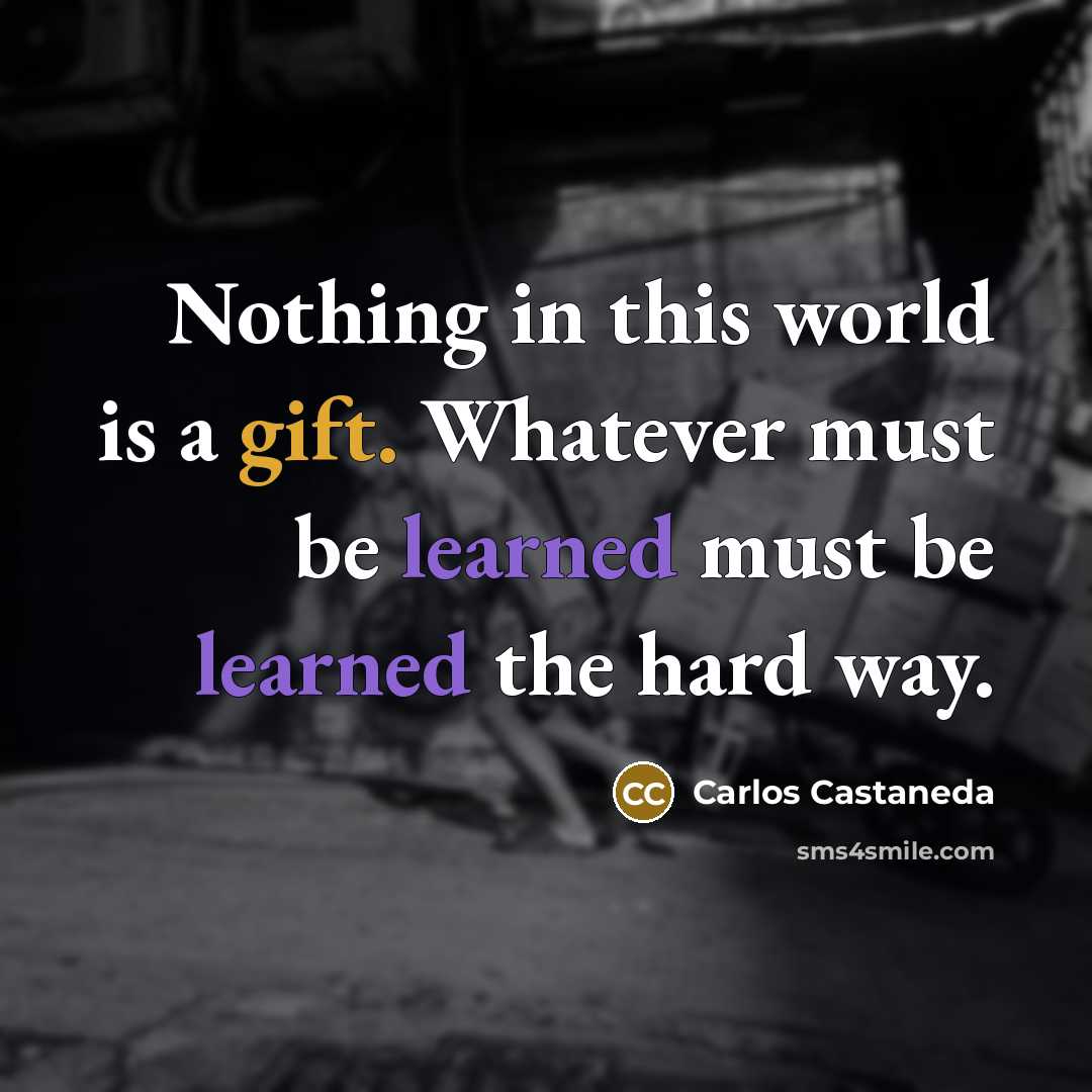 “Nothing in this world is a gift. Whatever must be learned must be learned the hard way.” quote by Carlos Castaneda