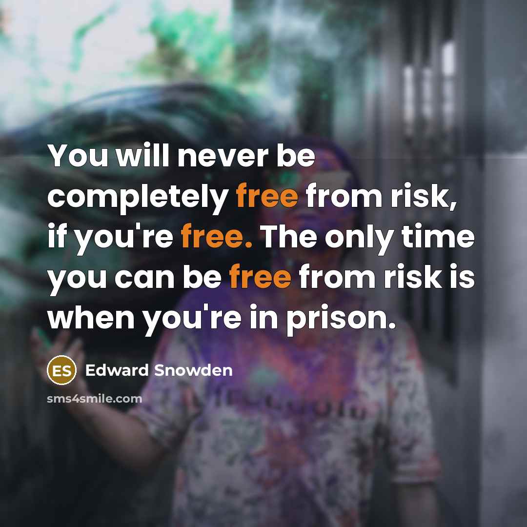 “You will never be completely free from risk, if you're…” quote by Edward Snowden