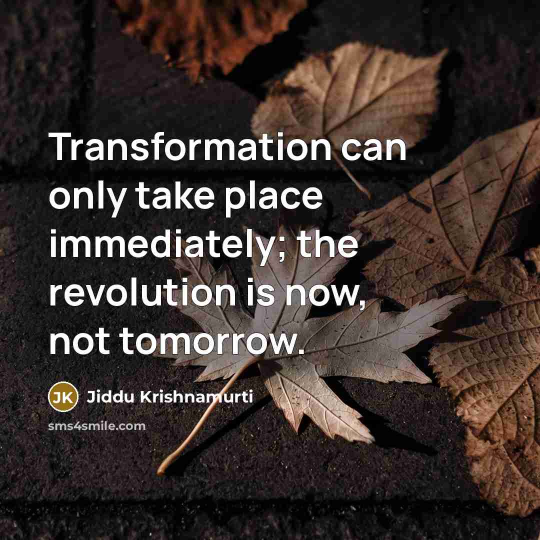 “Transformation can only take place immediately; the revolution is now,…” quote by Jiddu Krishnamurti