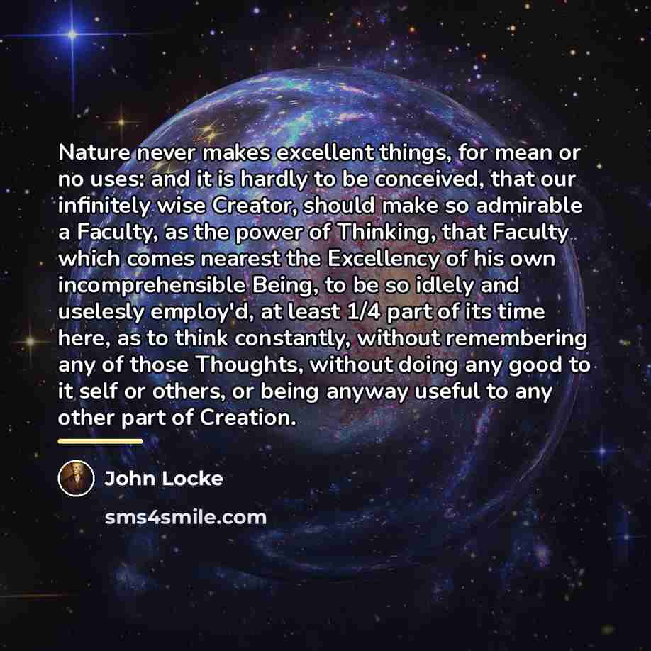 “Nature never makes excellent things, for mean or no uses:…” quote by John Locke
