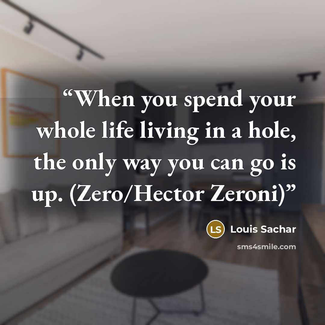 “When you spend your whole life living in a hole, the only way you can go is up. (Zero/Hector Zeroni)” quote by Louis Sachar