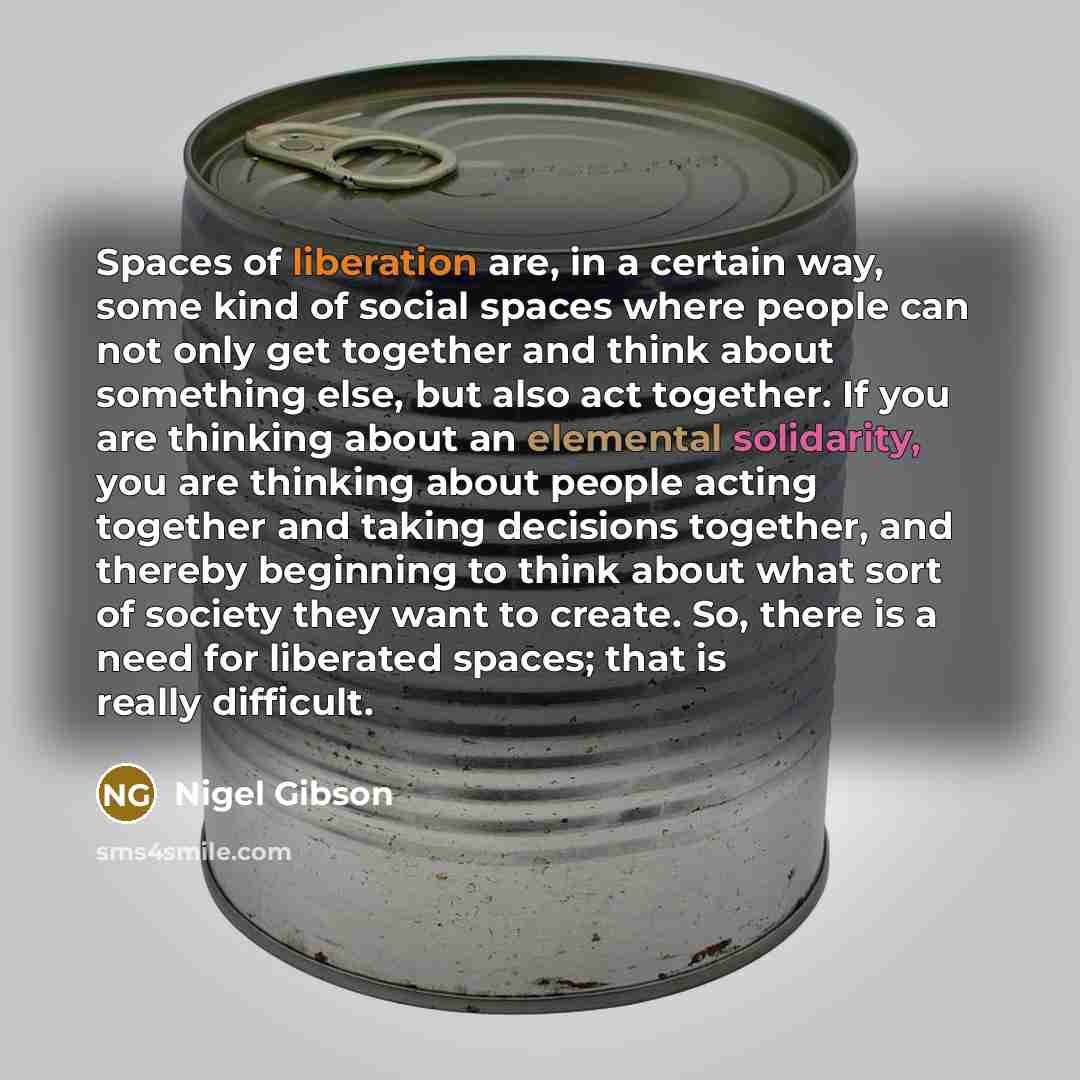 “Spaces of liberation are, in a certain way, some kind…” quote by Nigel Gibson