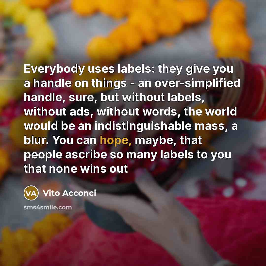 “Everybody uses labels: they give you a handle on things…” quote by Vito Acconci