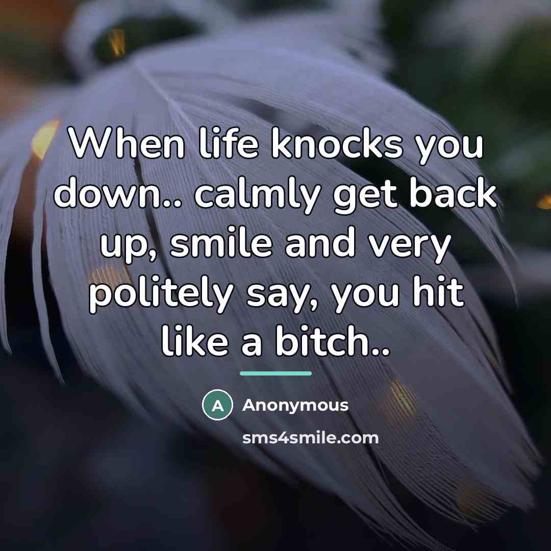 “When life knocks you down.. calmly get back up, smile…” quote by Anonymous