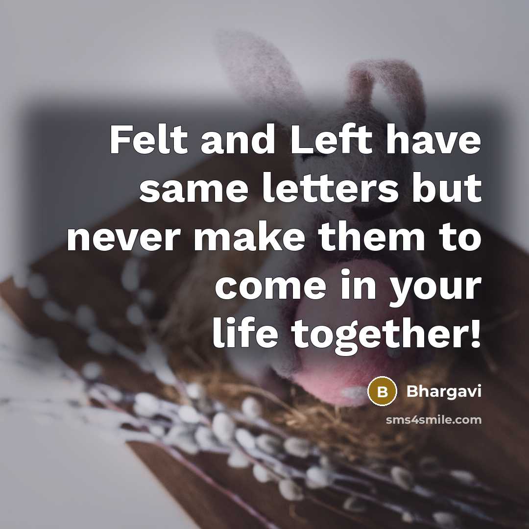 “Felt and Left have same letters but never make them to come in your life together!” quote by Bhargavi