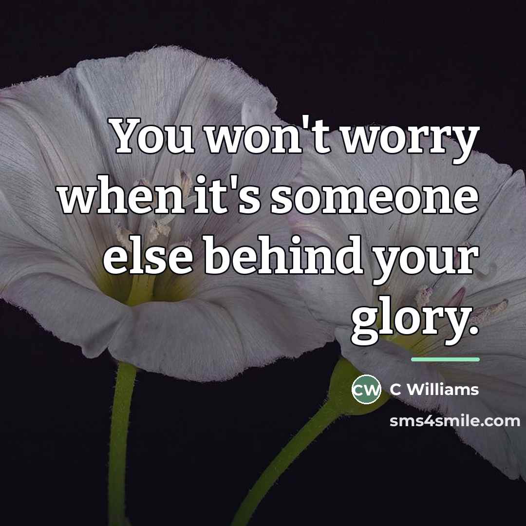 “You won't worry when it's someone else behind your glory.…” quote by C Williams