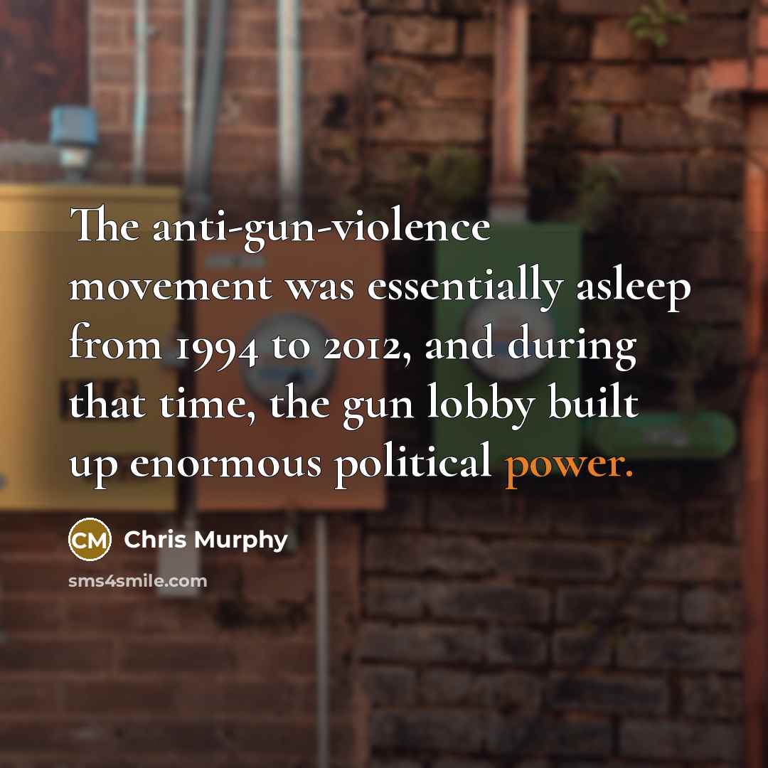 “The anti-gun-violence movement was essentially asleep from 1994 to 2012, and during that time, the gun lobby built up enormous political power.” quote by Chris Murphy