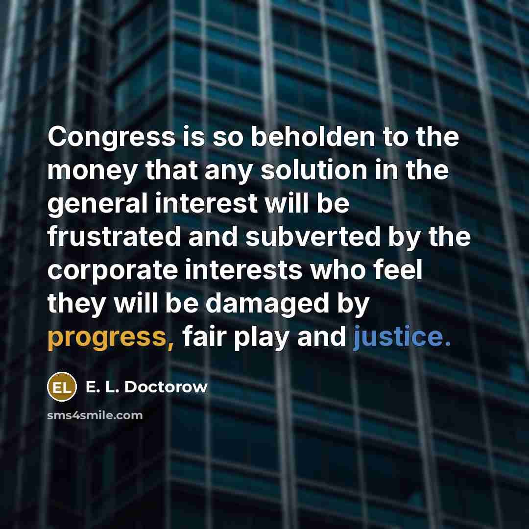 “Congress is so beholden to the money that any solution…” quote by E. L. Doctorow