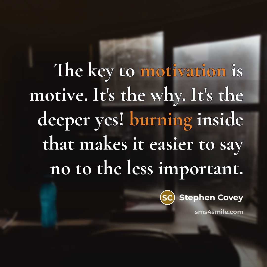 “The key to motivation is motive. It's the why. It's…” quote by Stephen Covey