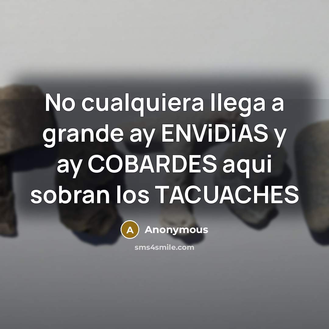 “No cualquiera llega a grande ay ENViDiAS y ay COBARDES aqui sobran los TACUACHES” quote by Anonymous