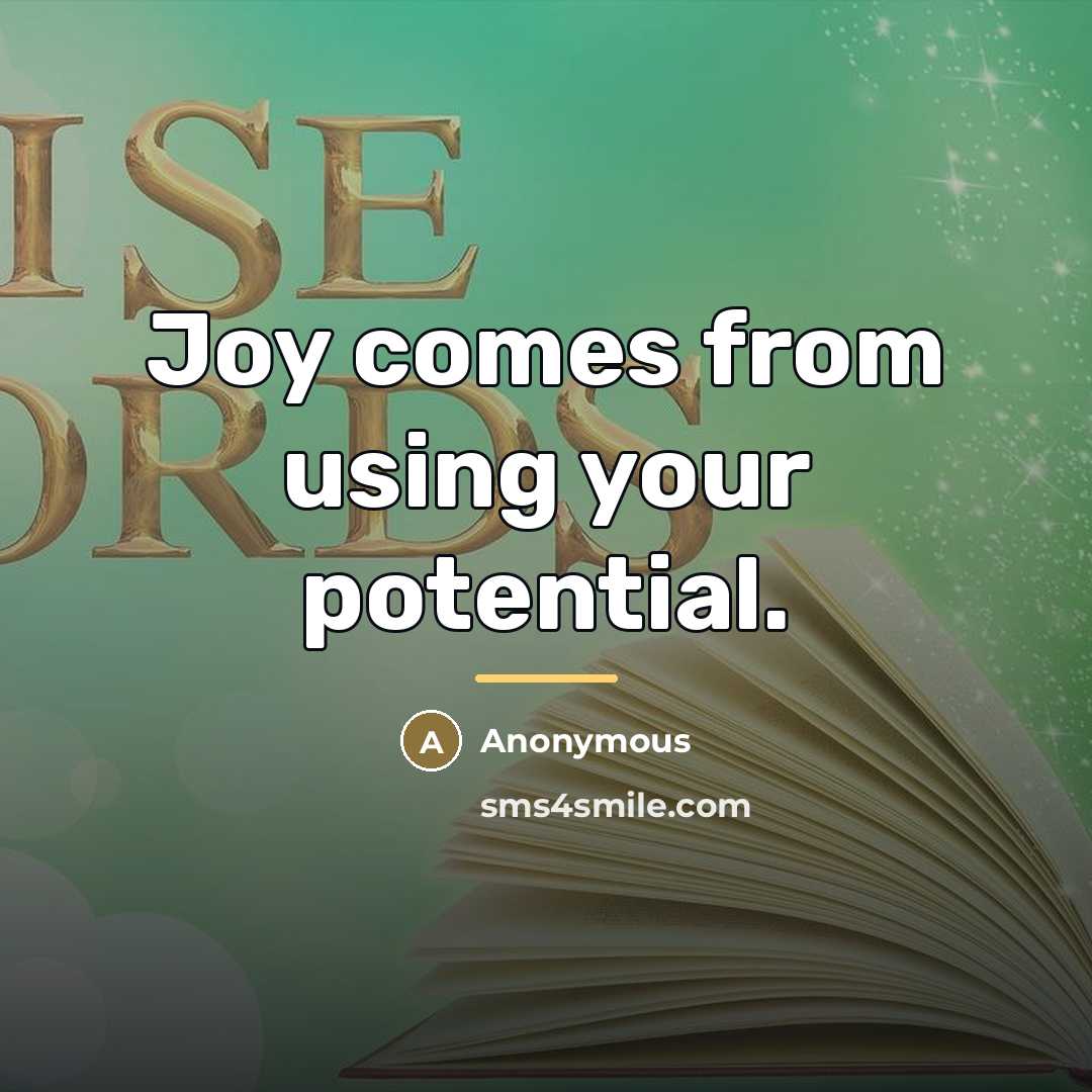 “Joy comes from using your potential.…” quote by Will Schultz