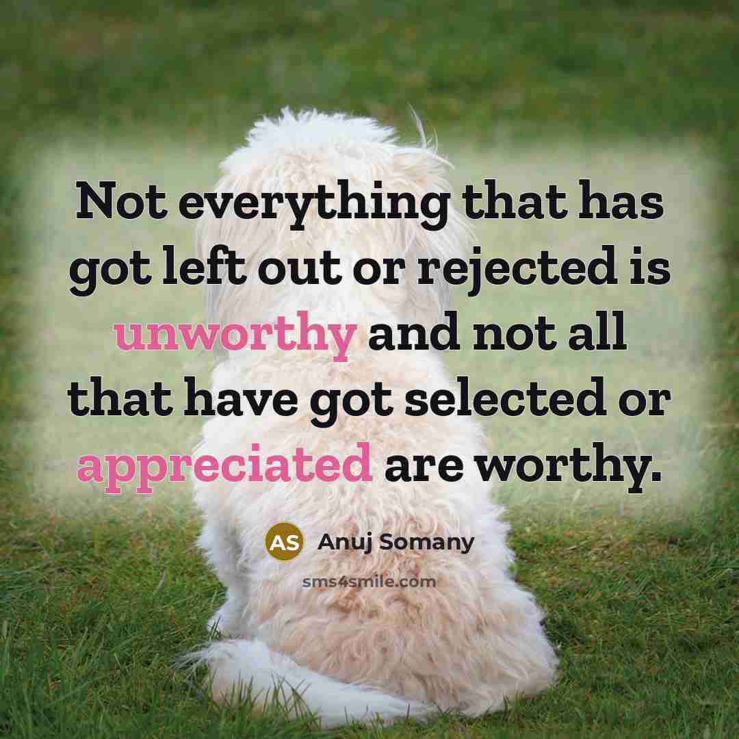 “Not everything that has got left out or rejected is unworthy and not all that have got selected or appreciated are worthy.” quote by Anuj Somany