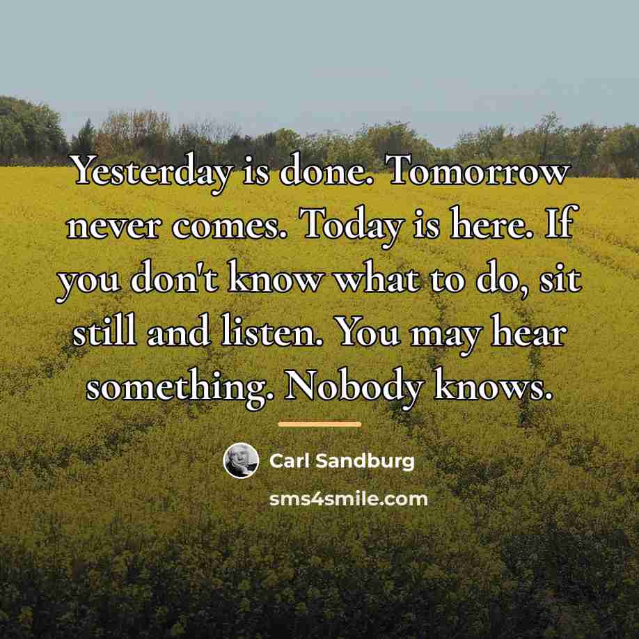 “Yesterday is done. Tomorrow never comes. Today is here. If…” quote by Carl Sandburg