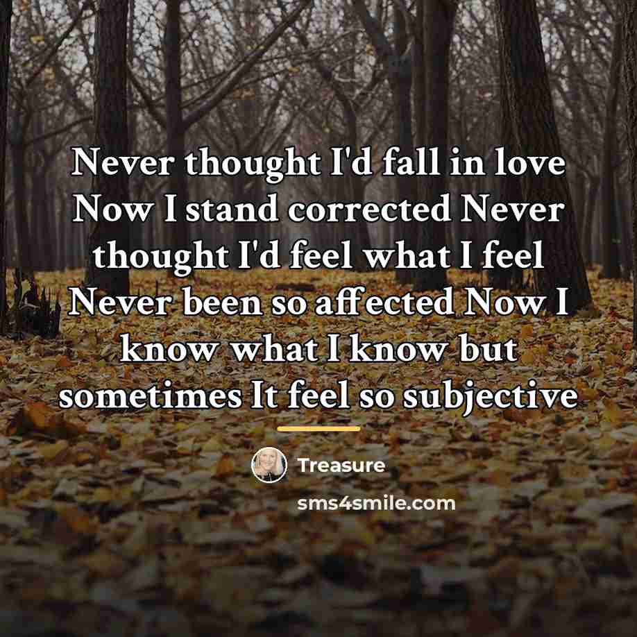 “Never thought I'd fall in love Now I stand corrected…” quote by Treasure