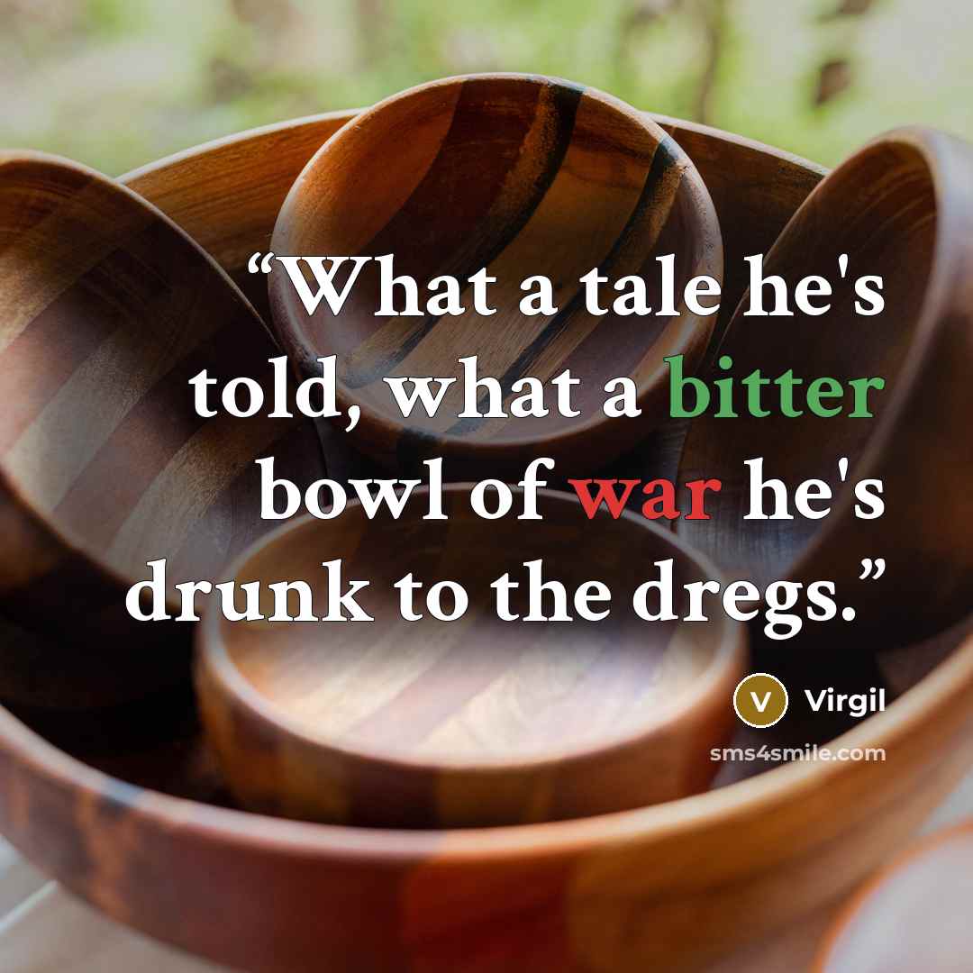 “What a tale he's told, what a bitter bowl of war he's drunk to the dregs.” quote by Virgil