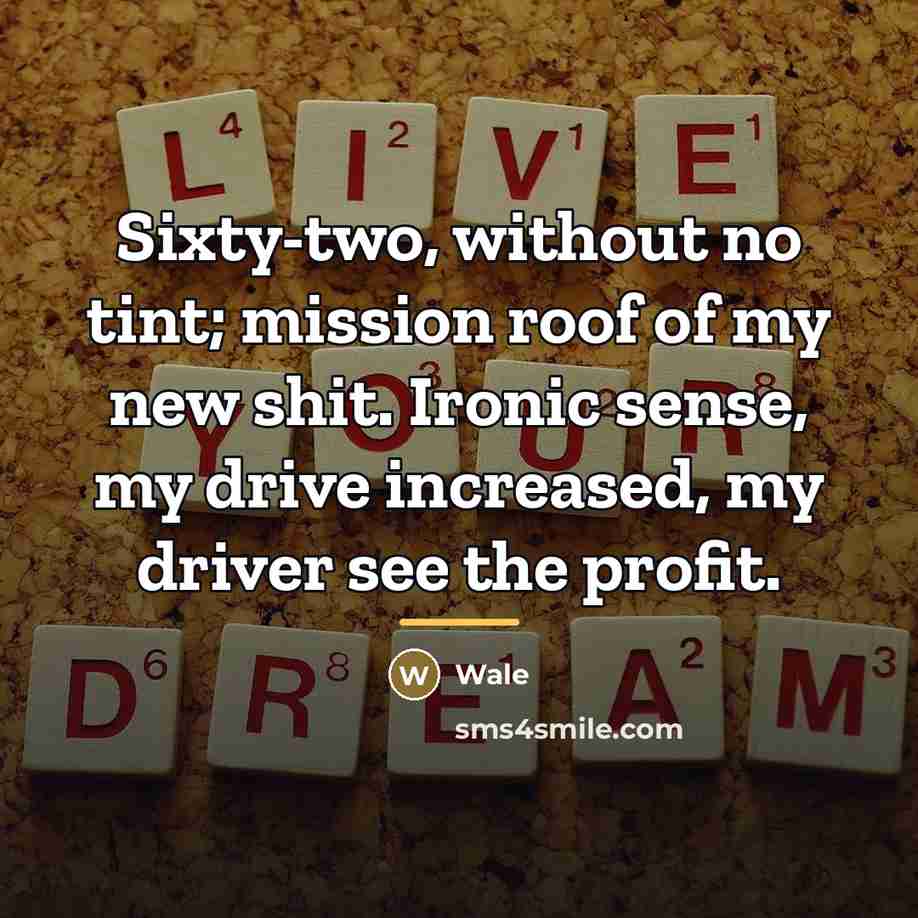 “Sixty-two, without no tint; mission roof of my new shit.…” quote by Wale