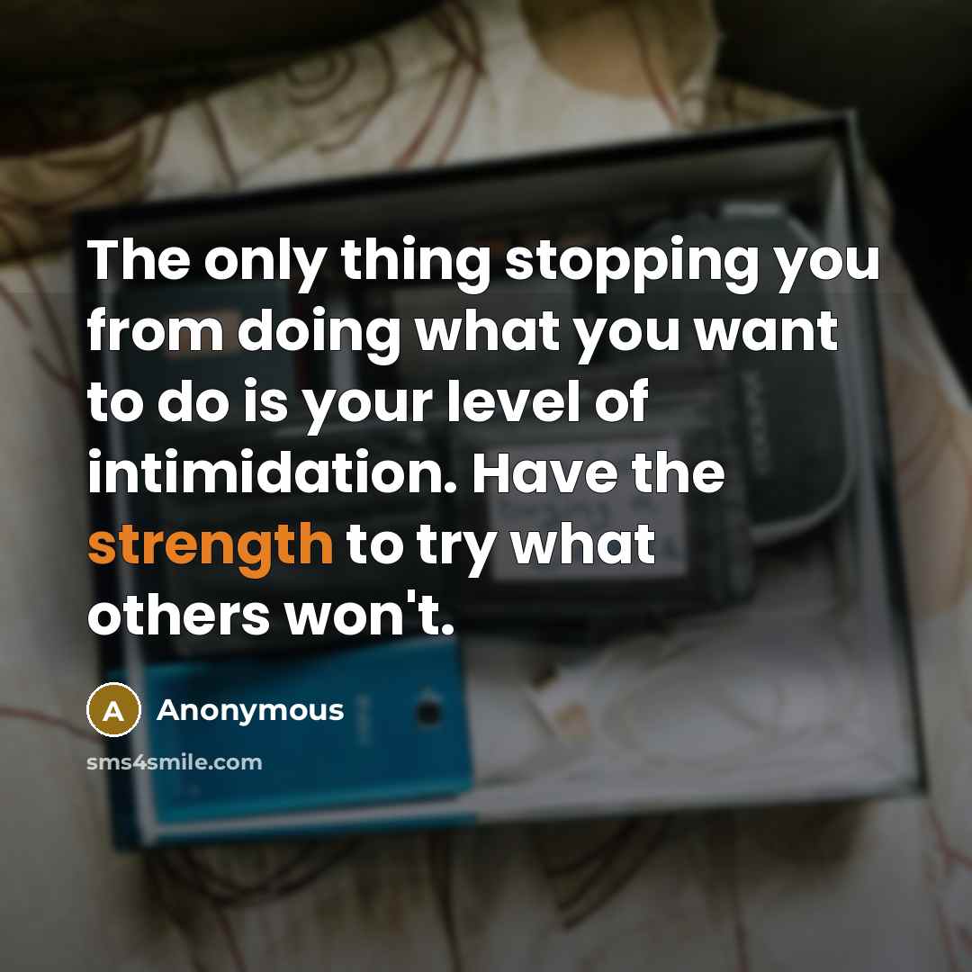 “The only thing stopping you from doing what you want to do is your level of intimidation. Have the strength to try what others won't.” quote by Anonymous