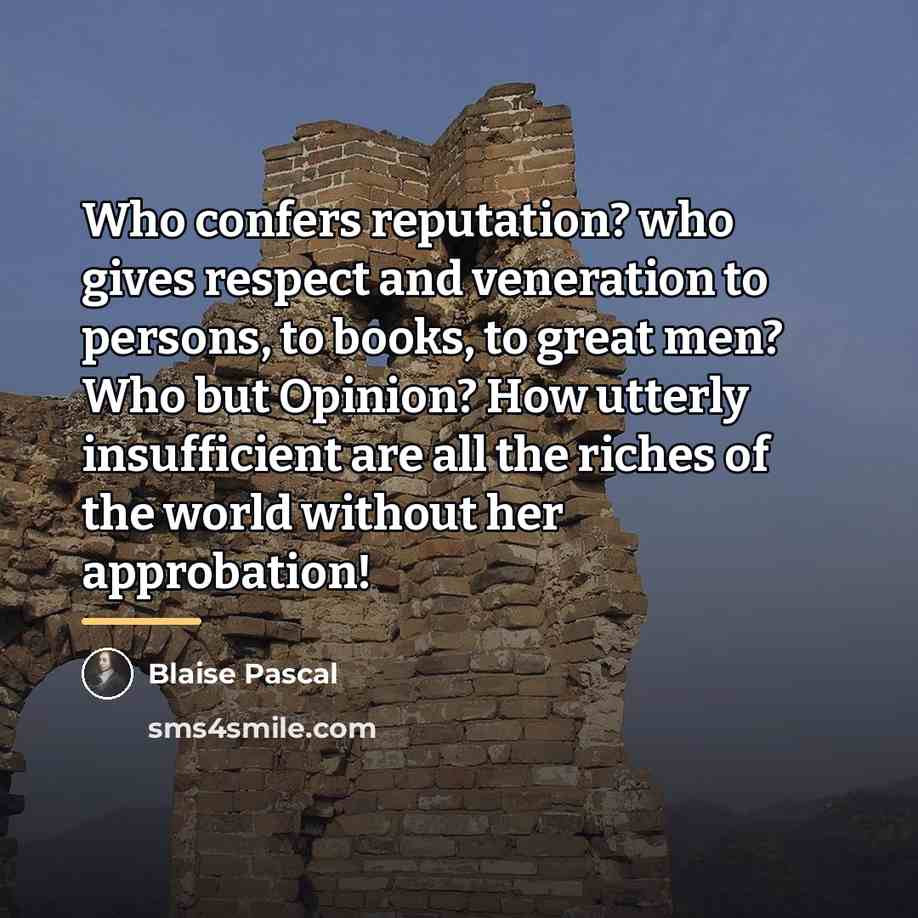 “Who confers reputation? who gives respect and veneration to persons,…” quote by Blaise Pascal