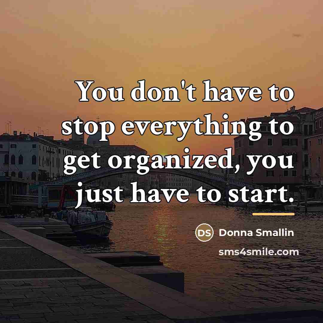 “You don't have to stop everything to get organized, you…” quote by Donna Smallin