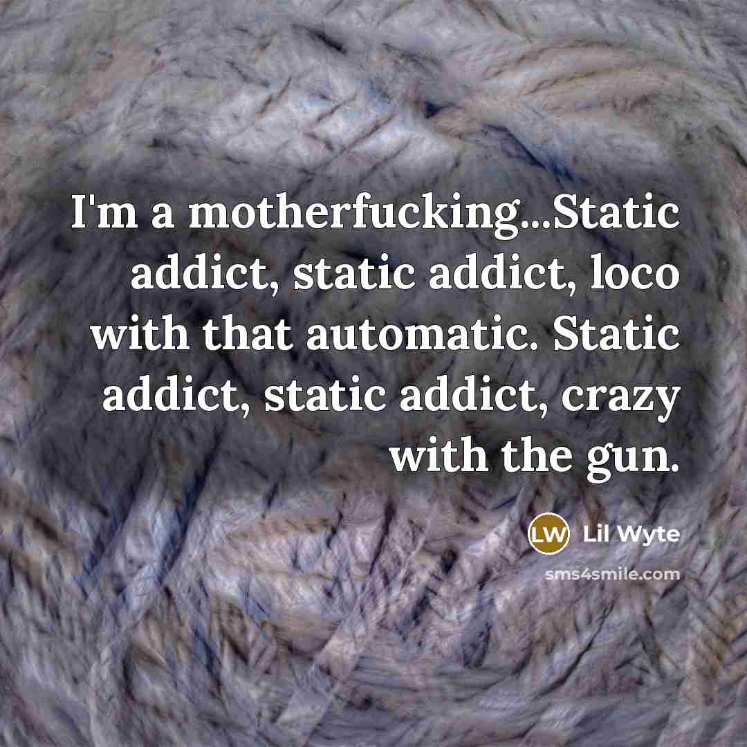 “I'm a motherfucking...Static addict, static addict, loco with that automatic. Static addict, static addict, crazy with the gun.” quote by Lil Wyte