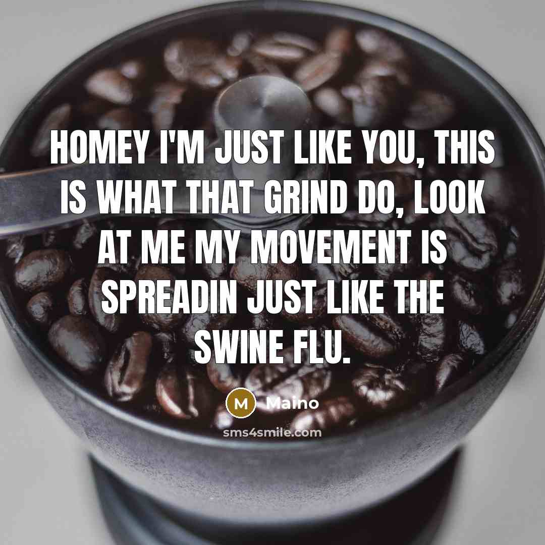 “Homey I'm just like you, this is what that grind do, look at me my movement is spreadin just like the swine flu.” quote by Maino