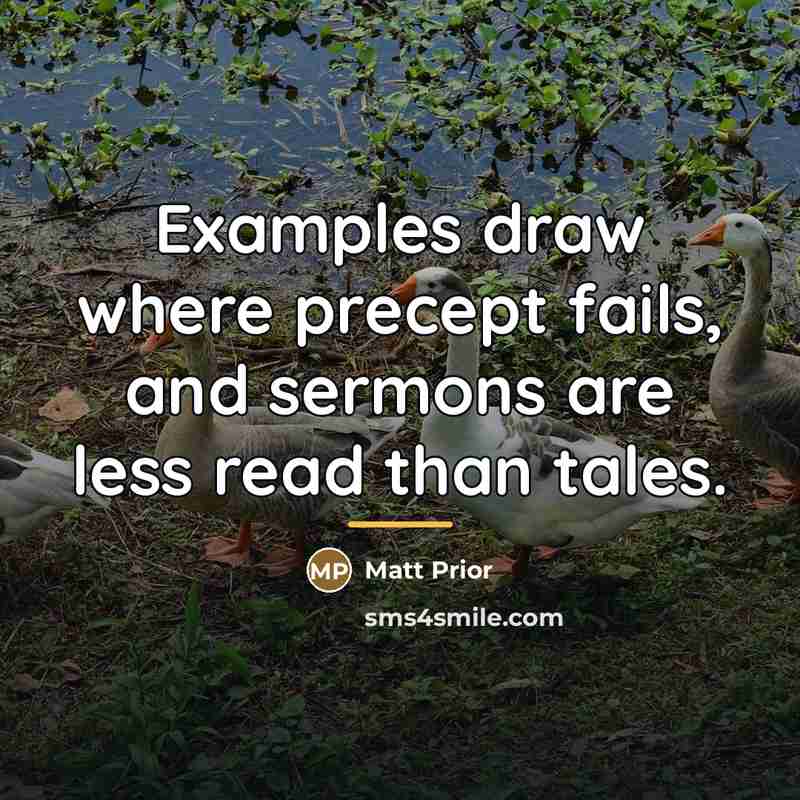 “Examples draw where precept fails, and sermons are less read…” quote by Matt Prior
