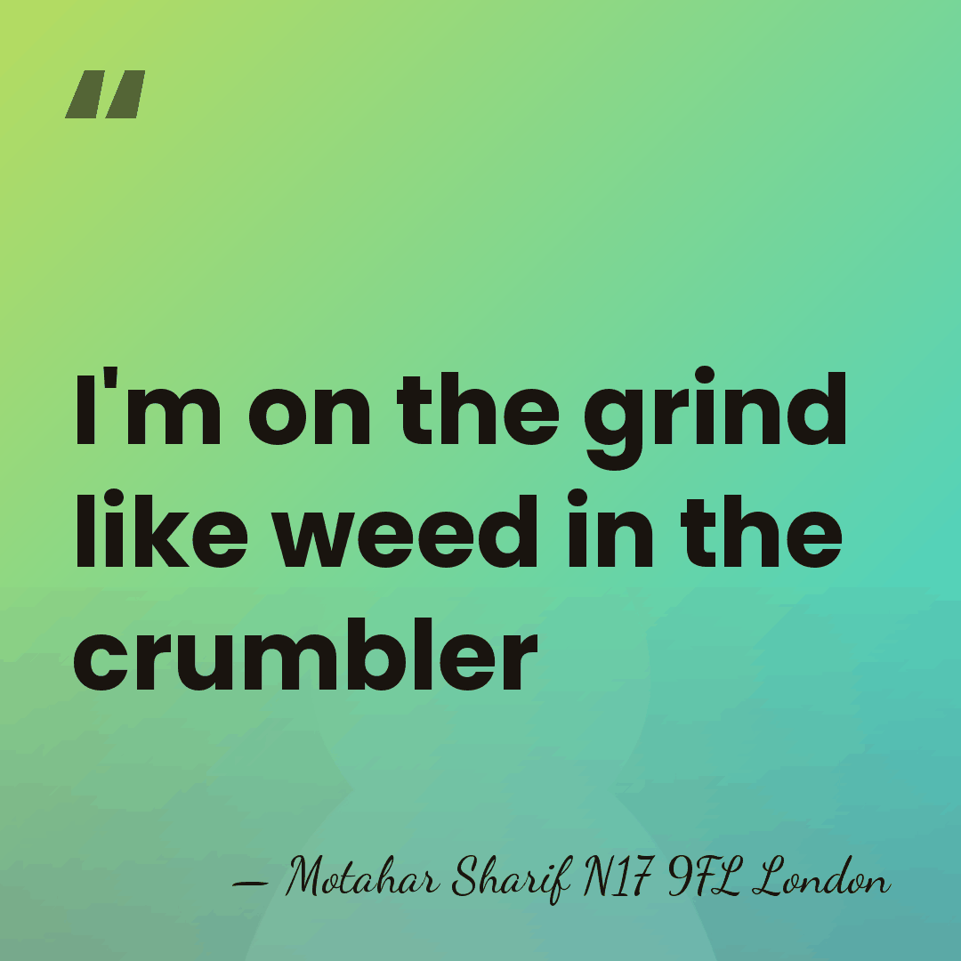I'm on the grind like weed in the crumbler - Motahar Sharif N17 9FL London