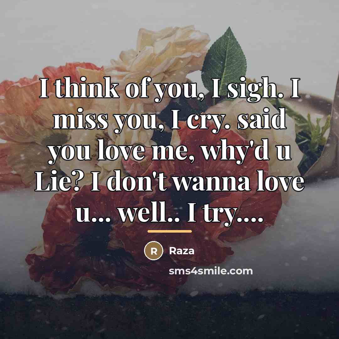 “I think of you, I sigh. I miss you, I…” quote by Raza