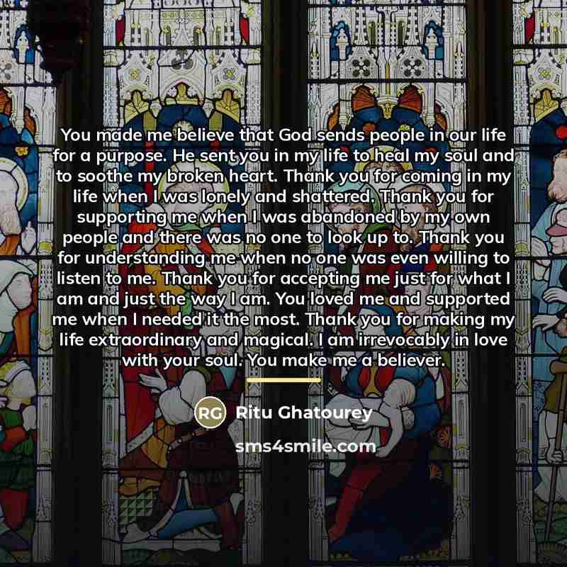 “You made me believe that God sends people in our…” quote by Ritu Ghatourey