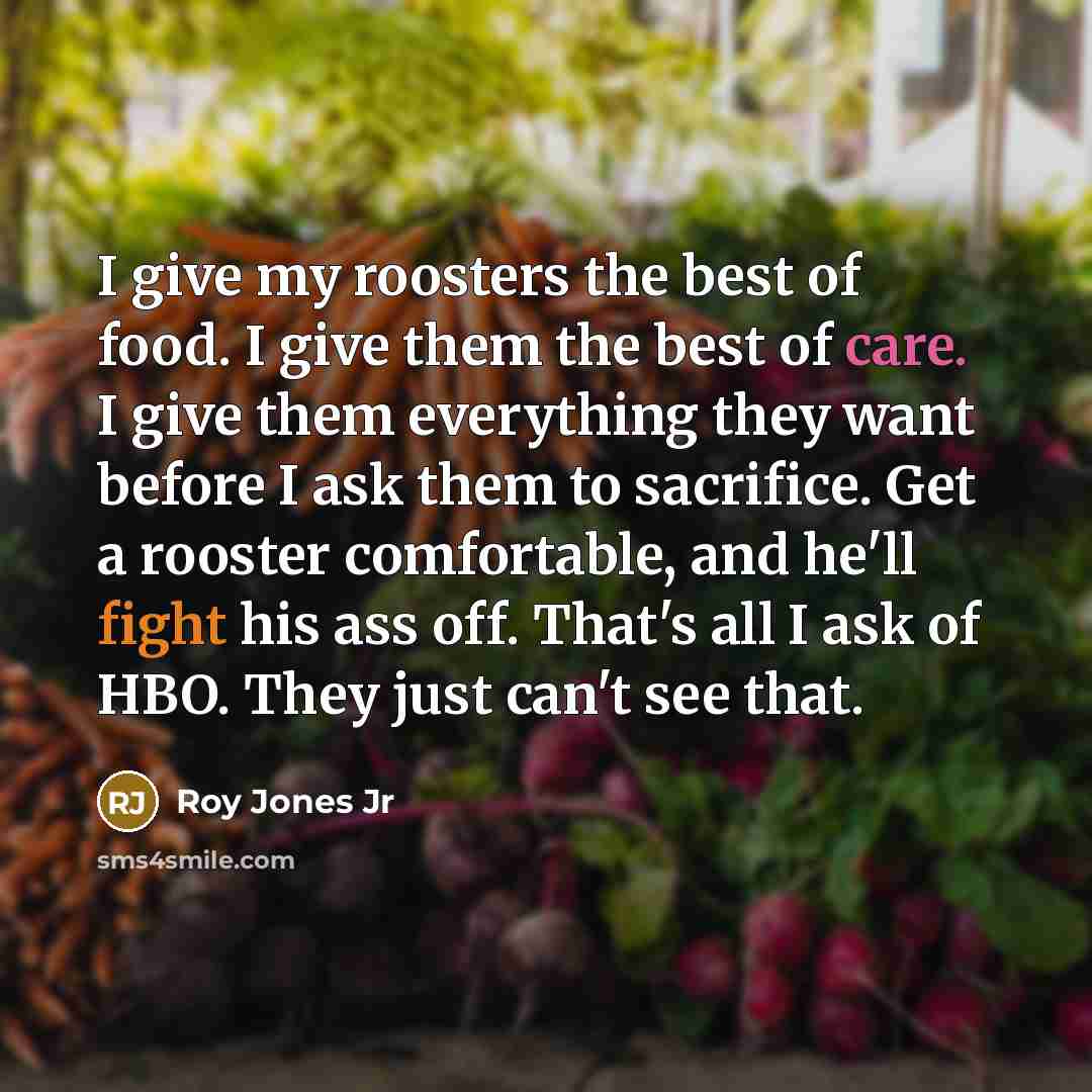 “I give my roosters the best of food. I give…” quote by Roy Jones Jr