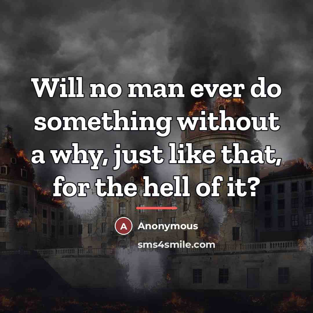 “Will no man ever do something without a why, just…” quote by Anonymous