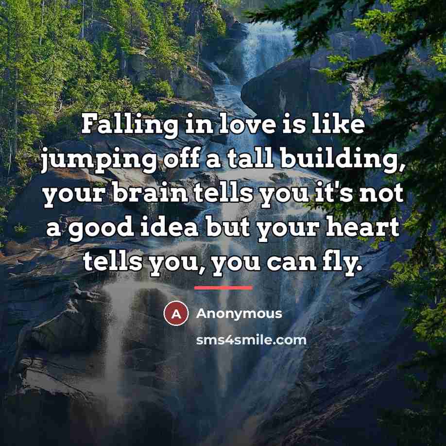 “Falling in love is like jumping off a tall building,…” quote by Anonymous