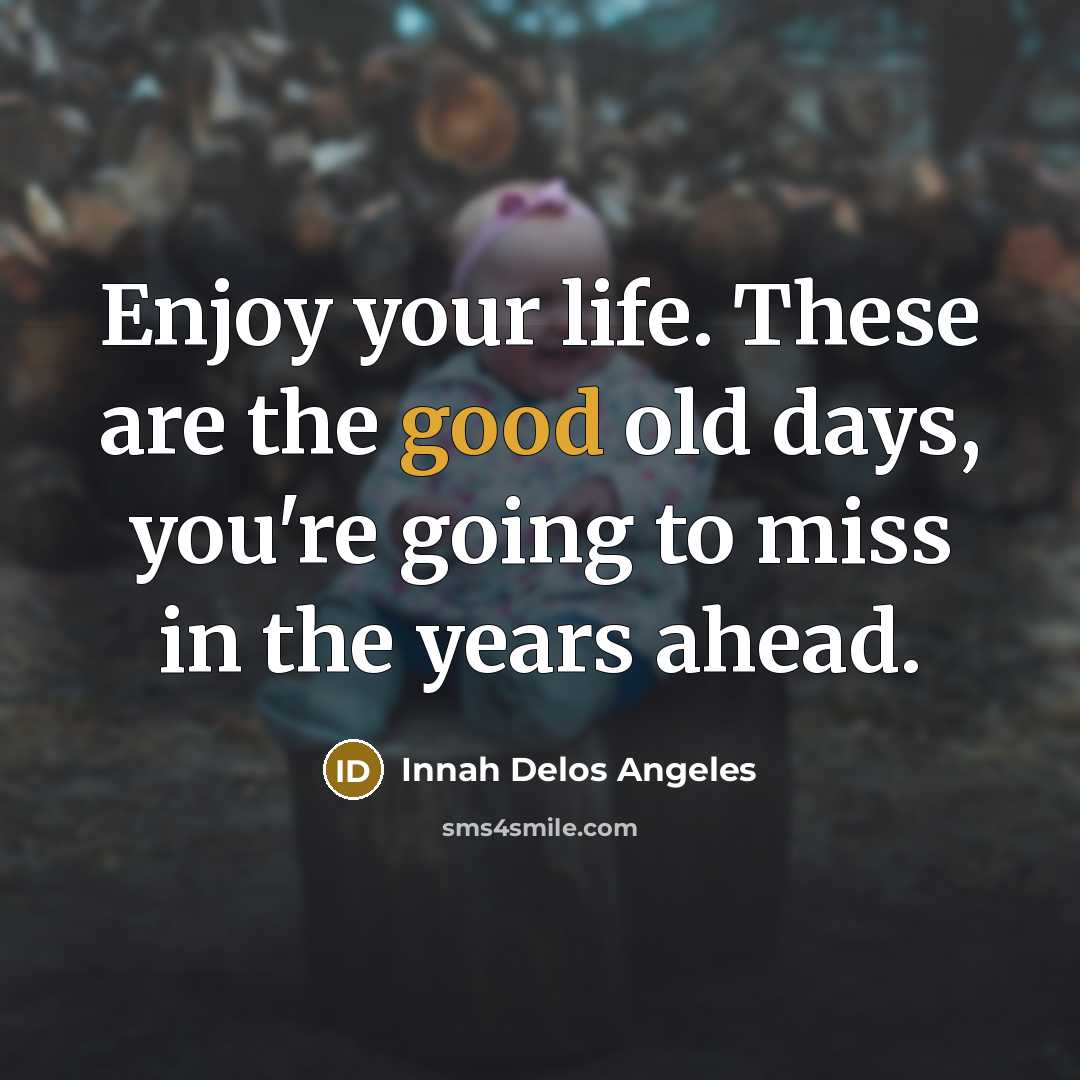 “Enjoy your life. These are the good old days, you're…” quote by Innah Delos Angeles