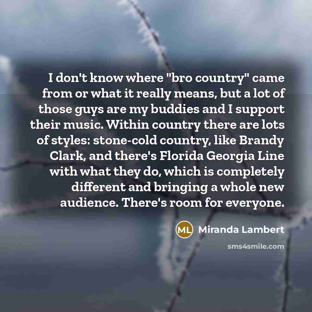“I don't know where "bro country" came from or what…” quote by Miranda Lambert