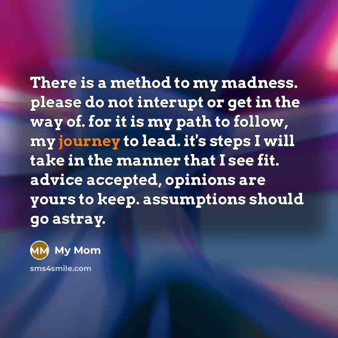 “There is a method to my madness. please do not…” quote by My Mom