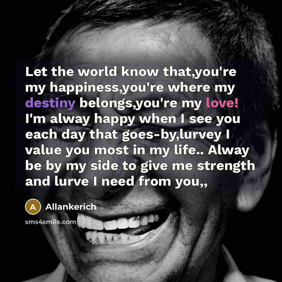 “Let the world know that,you're my happiness,you're where my destiny…” quote by Allankerich
