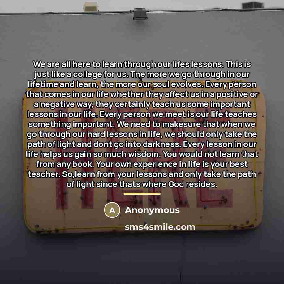 “We are all here to learn through our lifes lessons.…” quote by Anonymous