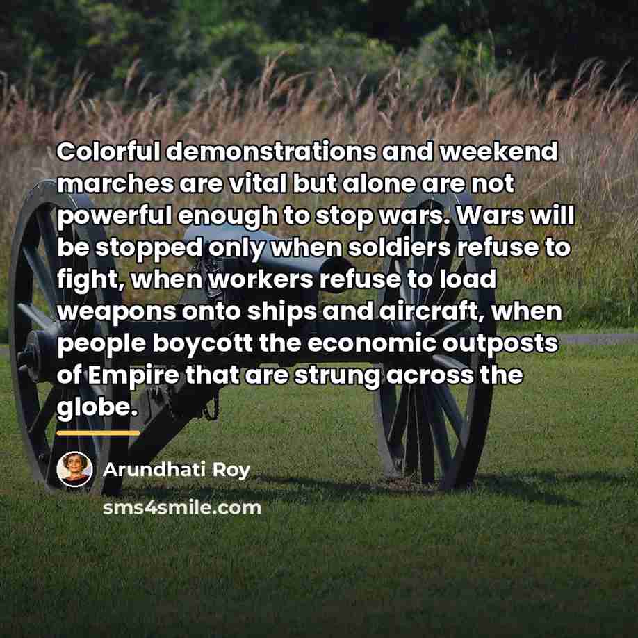 “Colorful demonstrations and weekend marches are vital but alone are…” quote by Arundhati Roy