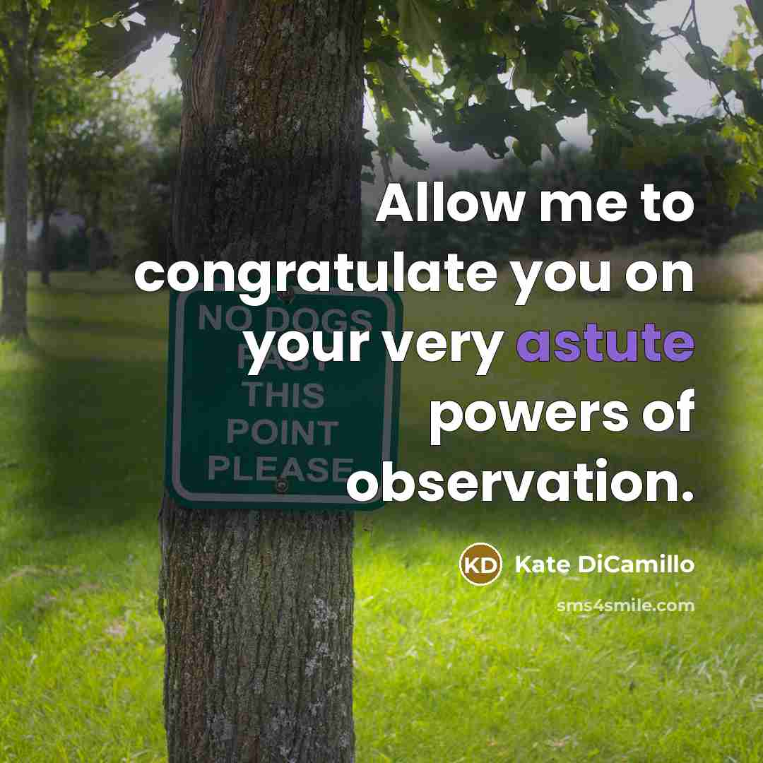 “Allow me to congratulate you on your very astute powers…” quote by Kate DiCamillo