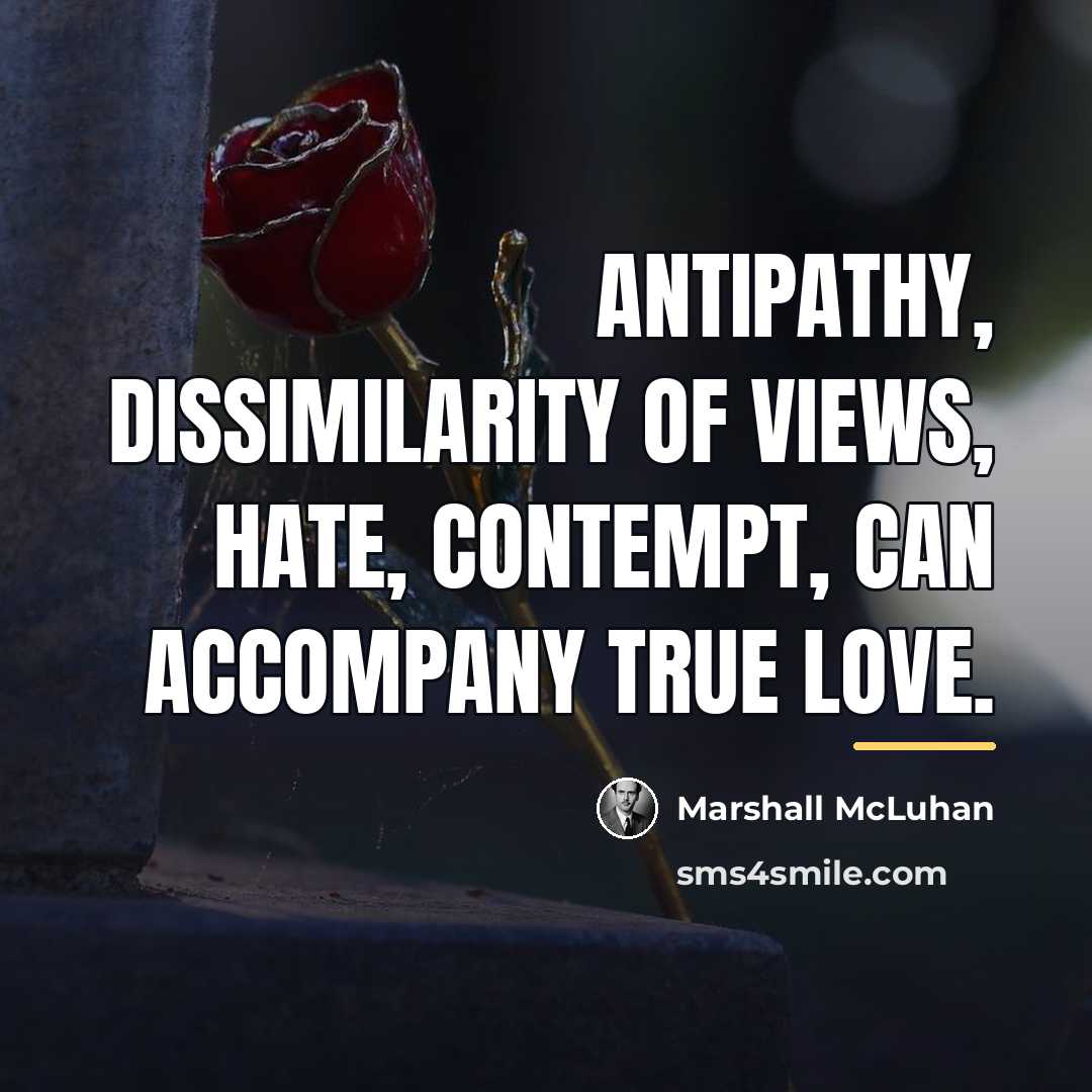 “Antipathy, dissimilarity of views, hate, contempt, can accompany true love.…” quote by Marshall McLuhan