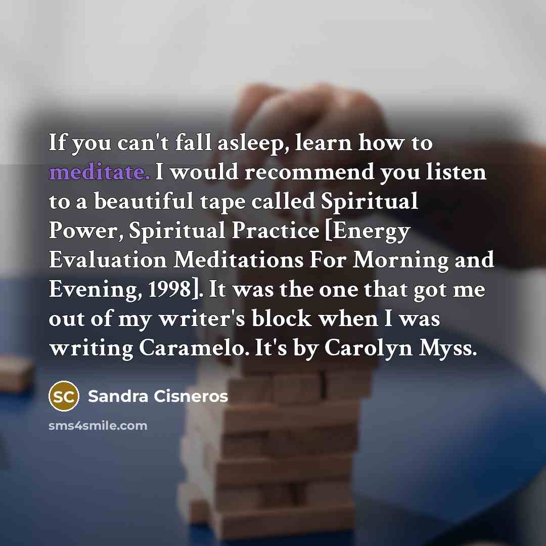 “If you can't fall asleep, learn how to meditate. I…” quote by Sandra Cisneros