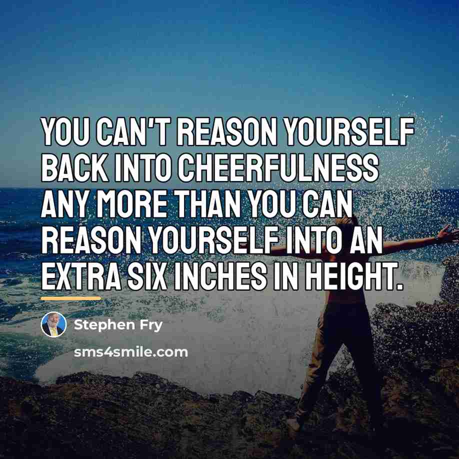 “You can't reason yourself back into cheerfulness any more than…” quote by Stephen Fry