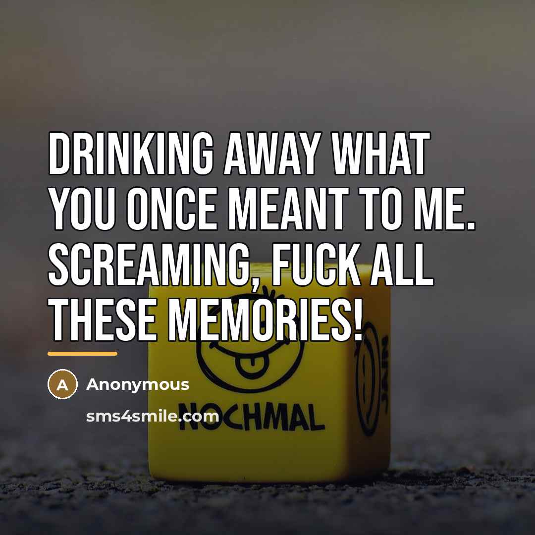 “Drinking away what you once meant to me. Screaming, Fuck…” quote by Anonymous