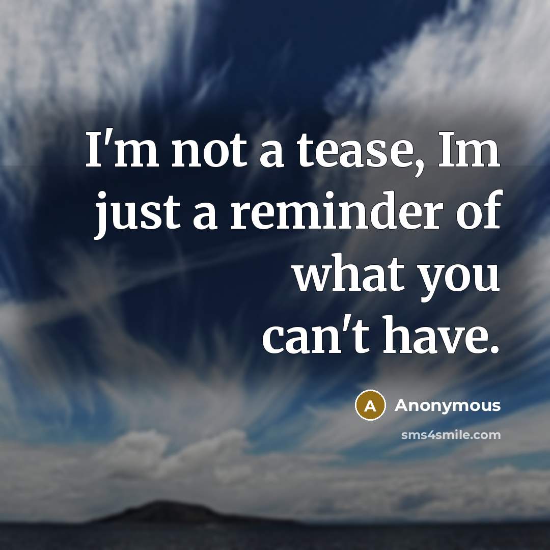 “I'm not a tease, Im just a reminder of what you can't have.” quote by Anonymous
