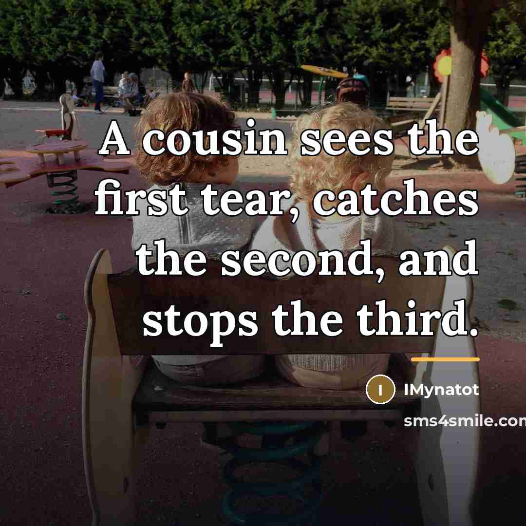 “A cousin sees the first tear, catches the second, and…” quote by IMynatot