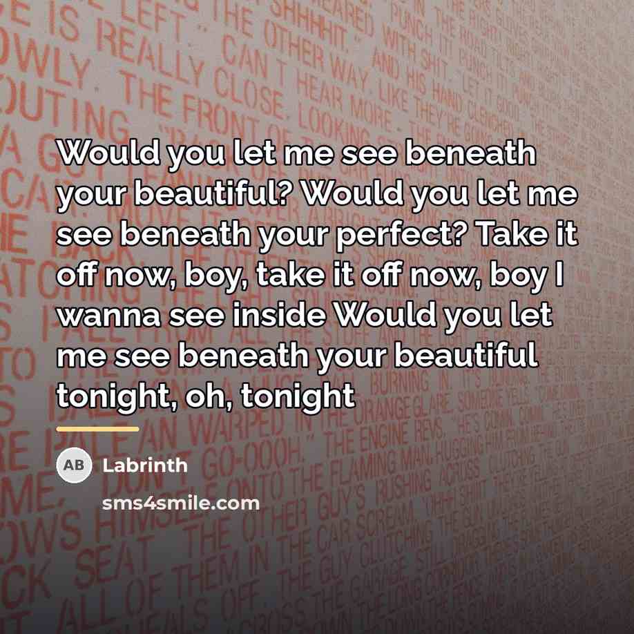“Would you let me see beneath your beautiful? Would you…” quote by Labrinth
