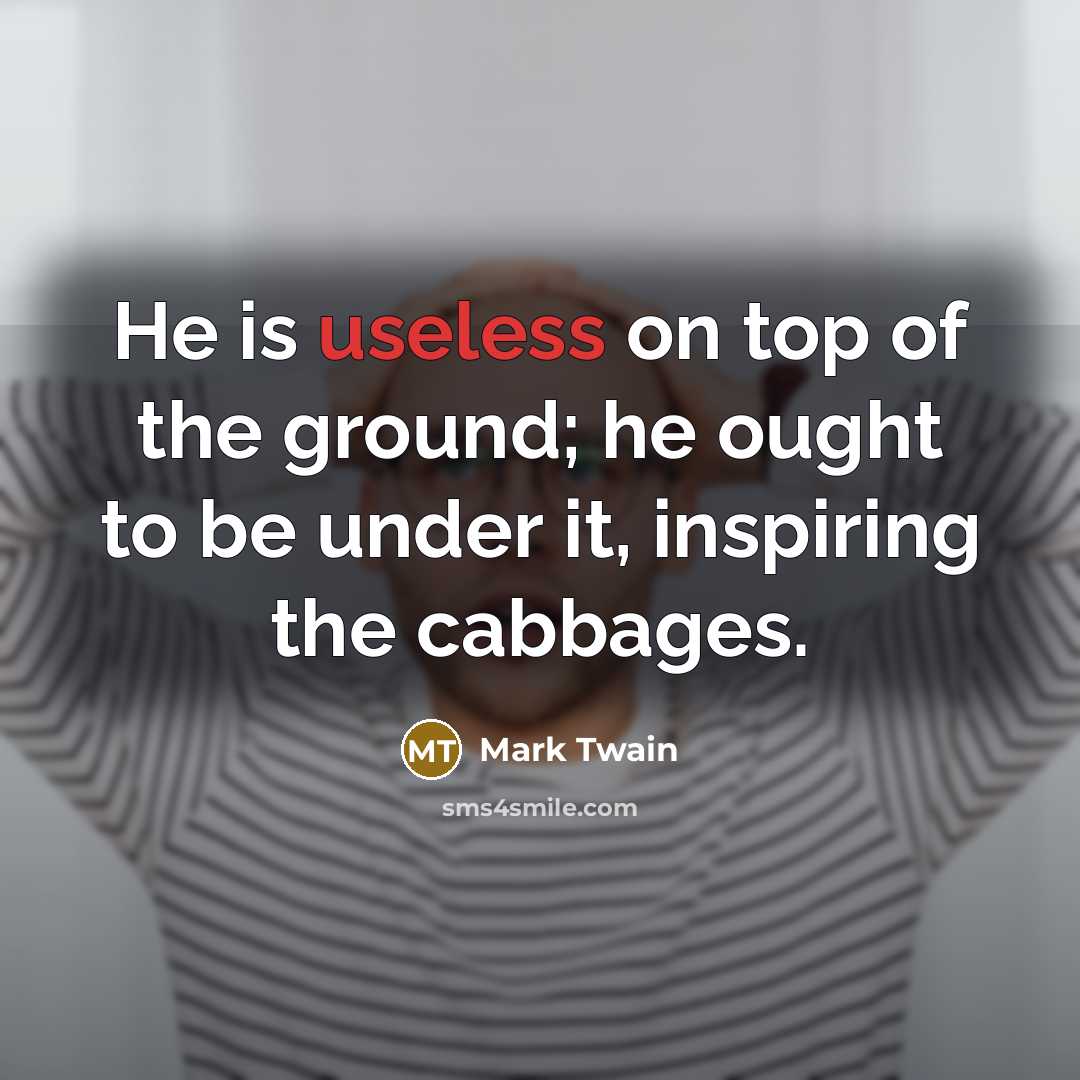 “He is useless on top of the ground; he ought…” quote by Mark Twain