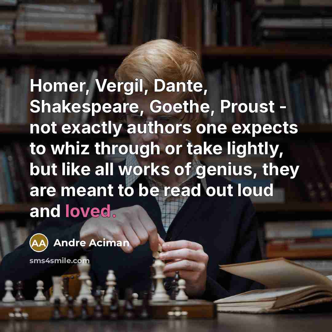 “Homer, Vergil, Dante, Shakespeare, Goethe, Proust - not exactly authors…” quote by Andre Aciman