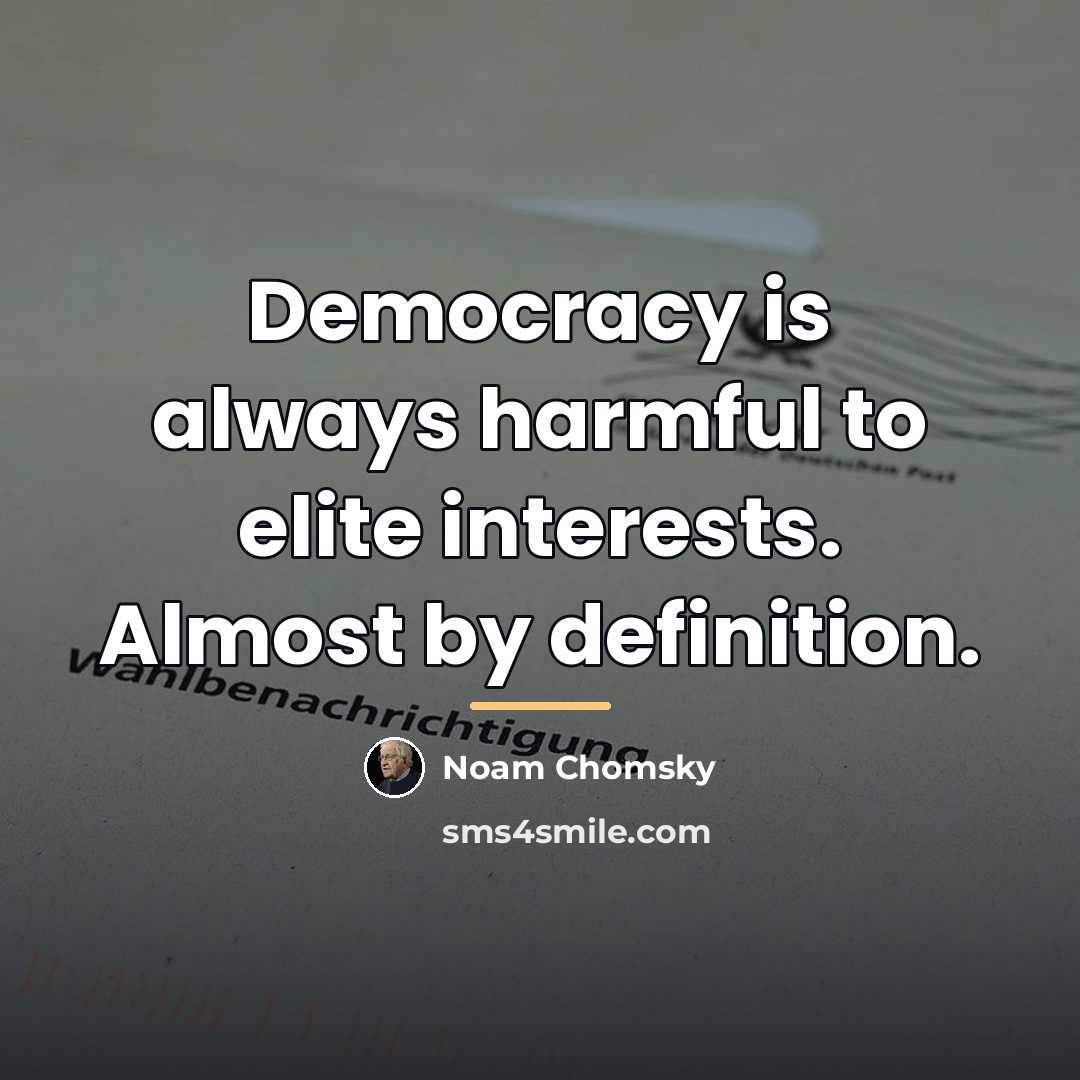 “Democracy is always harmful to elite interests. Almost by definition.…” quote by Noam Chomsky