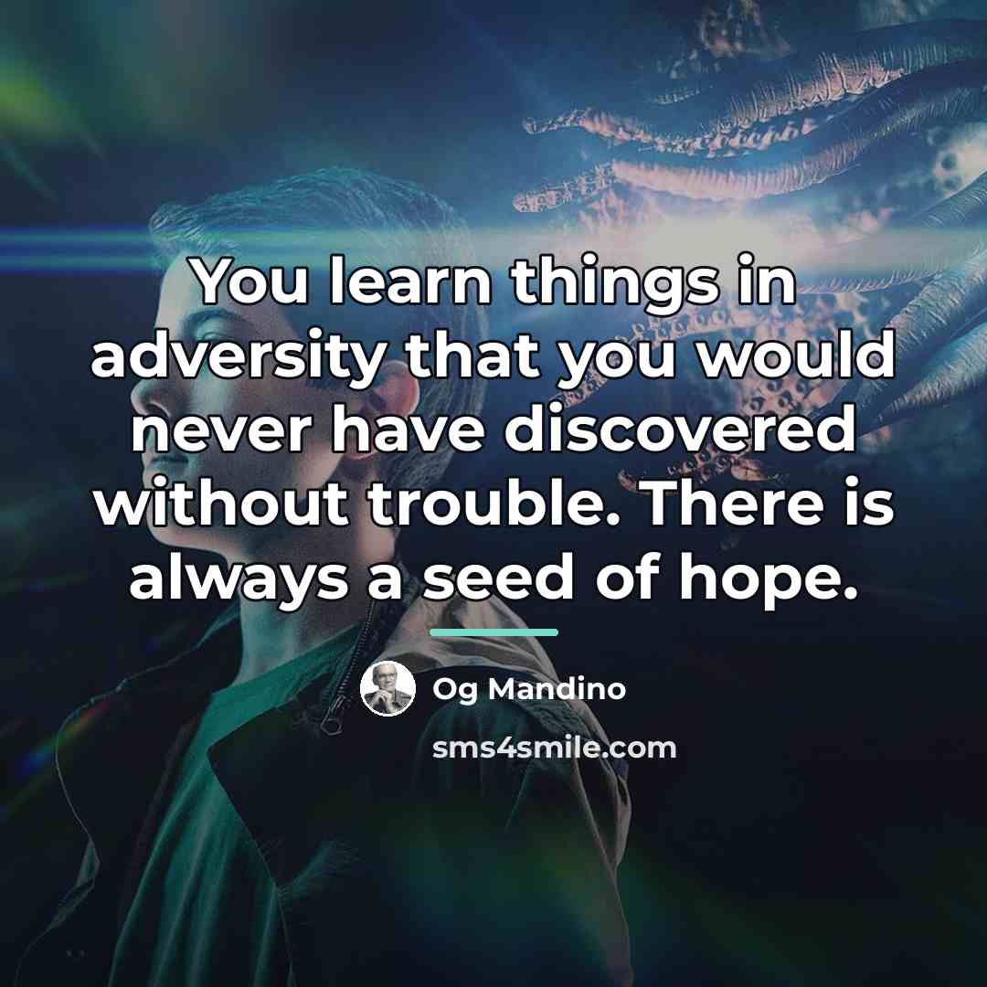 “You learn things in adversity that you would never have…” quote by Og Mandino